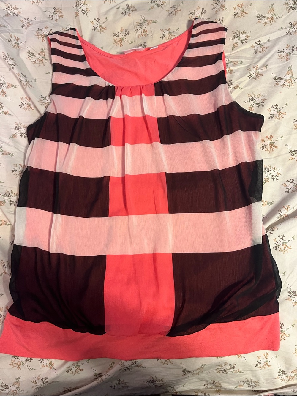 pink, white, and brown striped blouse !!
